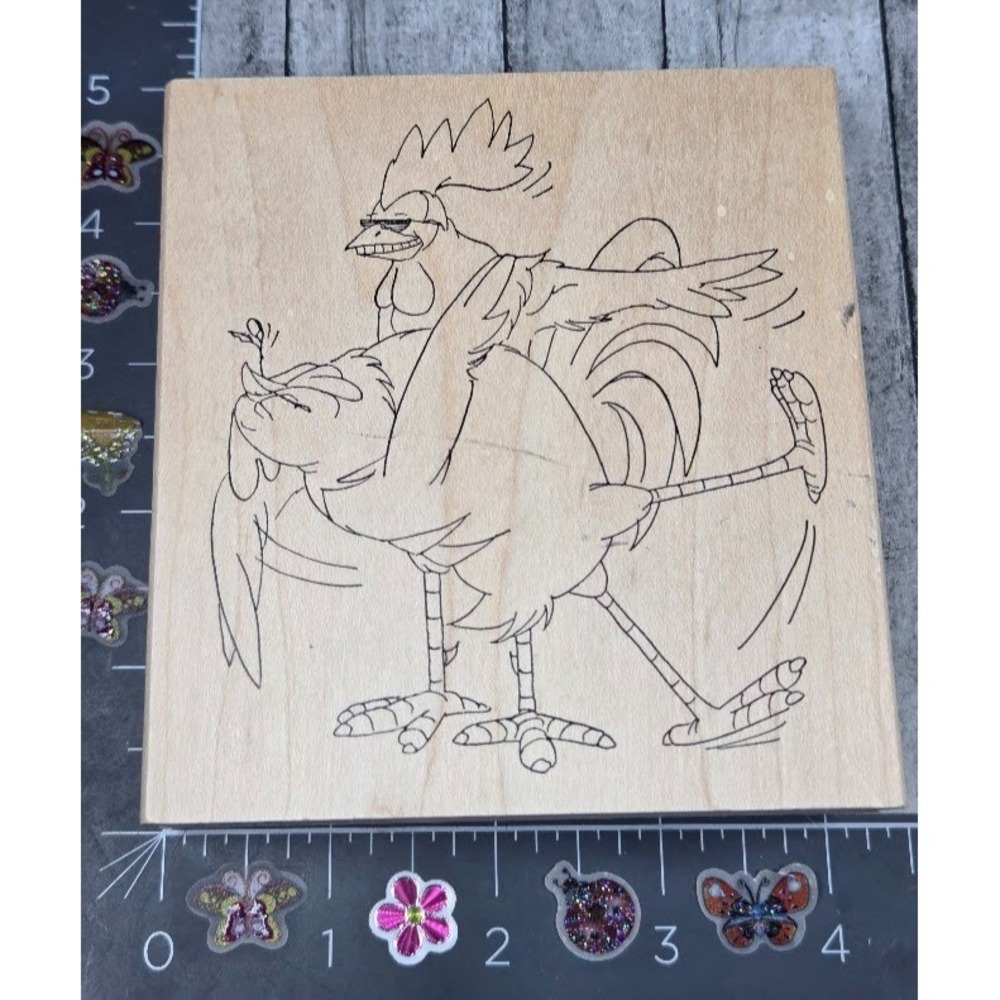 Art Impressions Chicken Rooster Tango Pair Dance U-1831 Rubber Stamp Wood #C3